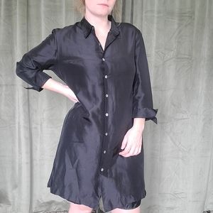 Vintage OfficeSiren Silk Button Down Long Sleeve Midi Dress